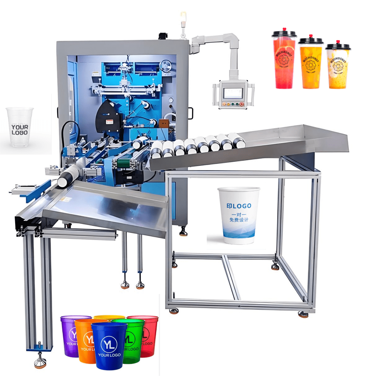 Paper Cup Plastic PET PP Cups Fully Automatic Multicolor Screen Silk Printing Machine with Photoelectric Switch or Positioning Sensor Device