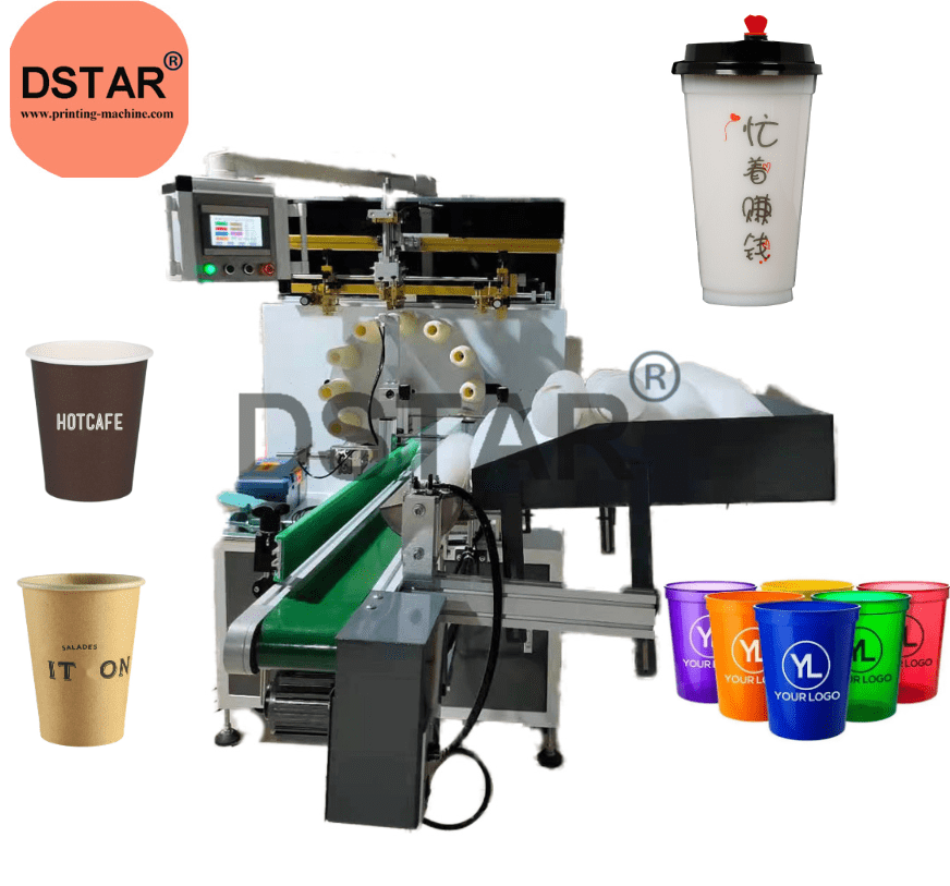 Disposal Coffee Paper Cup Milk Tea Plastic Cup Automatic Multicolor Screen Printing Machine