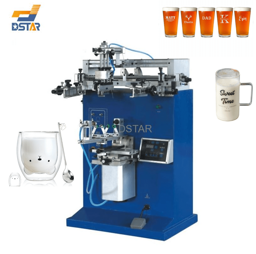 Glass Beer Cup Logo Pattern Semi Automatic Pneumatic Screen Printing Machine for Sale